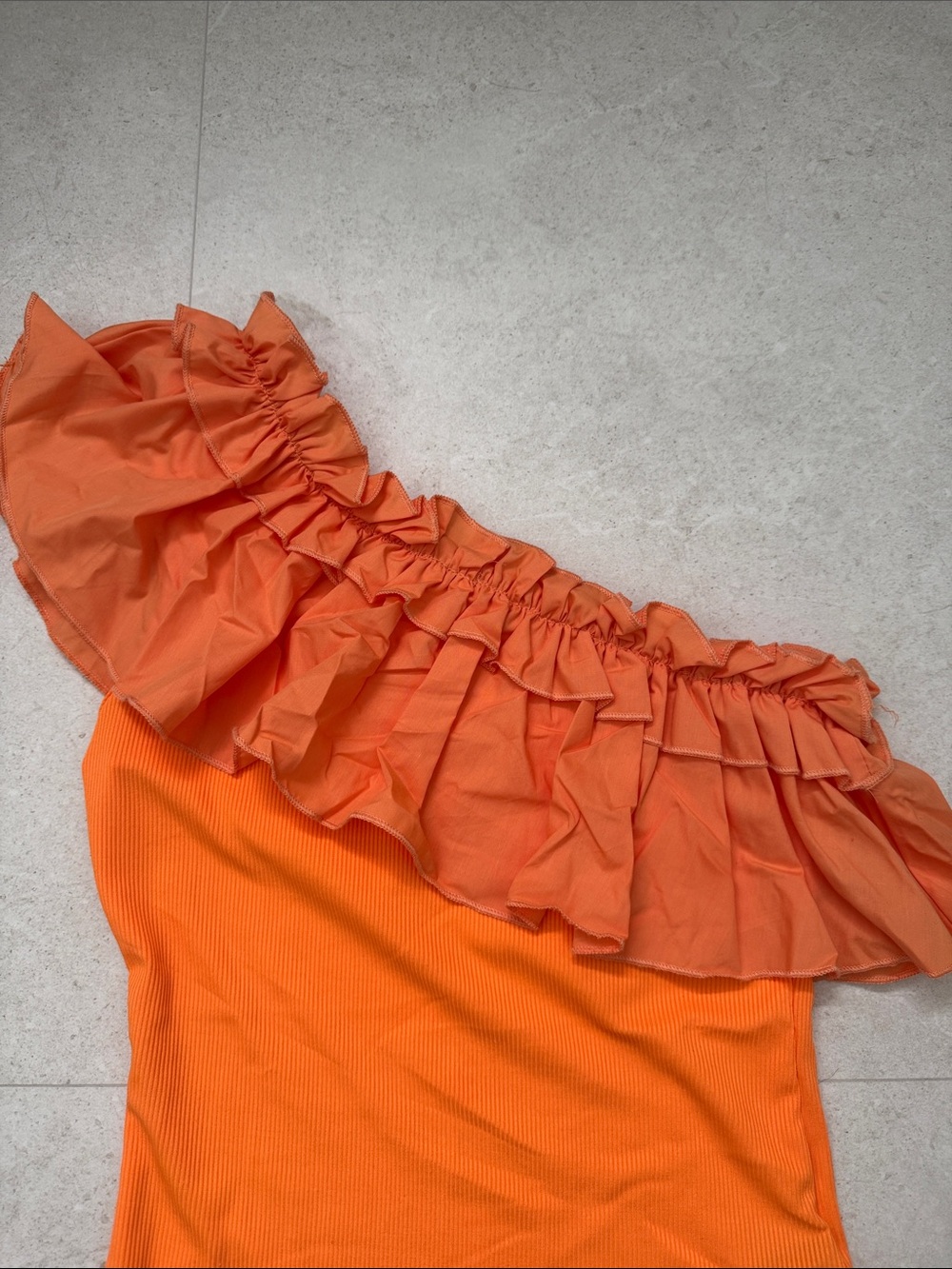 One-Shoulder Ruffle Orange Top - Picture 2 of 6